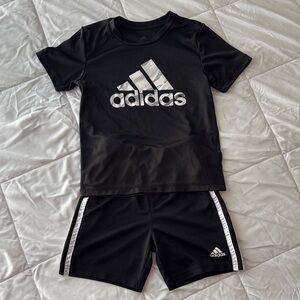 Adidas Black and White Logo Tee and Shorts Set